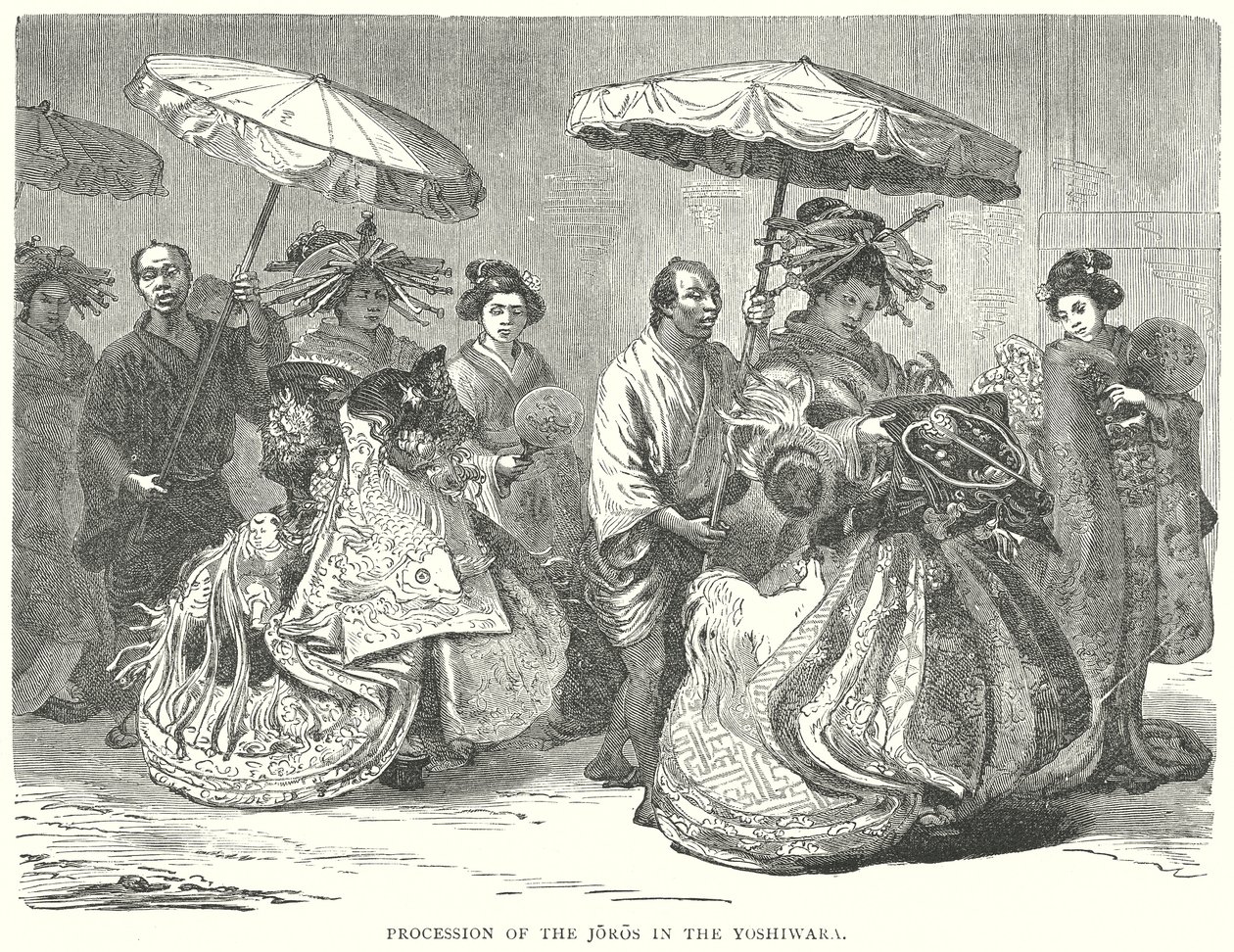 Processione dei Joro nello Yoshiwara (incisione) da English School