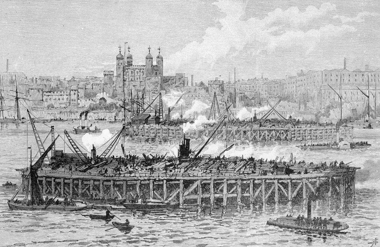 Progresso dei lavori del Tower Bridge sul Tamigi da English School