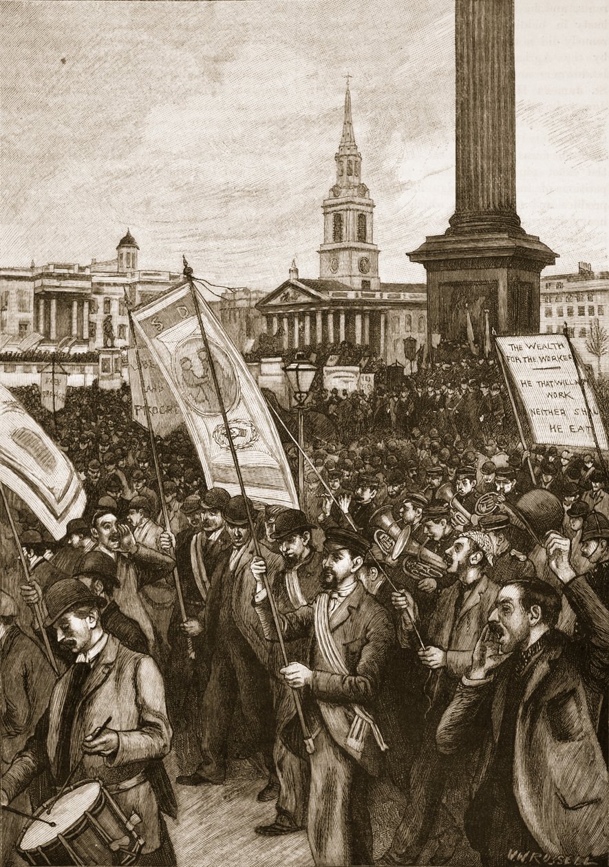 Riunione pubblica a Trafalgar Square in commemorazione della Bloody Sunday, 1892, illustrazione da Cassells Illustrated History of England da English School