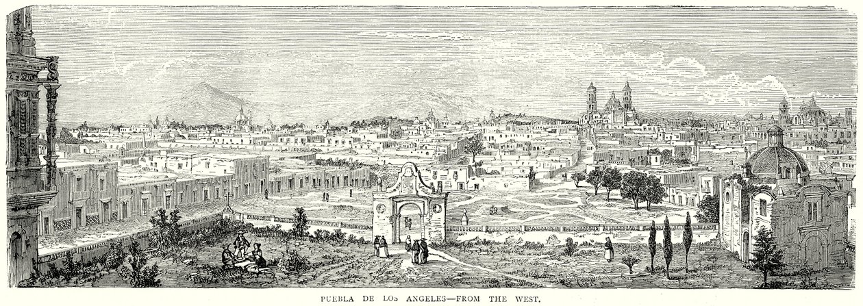 Puebla de Los Angeles - Da ovest (incisione) da English School