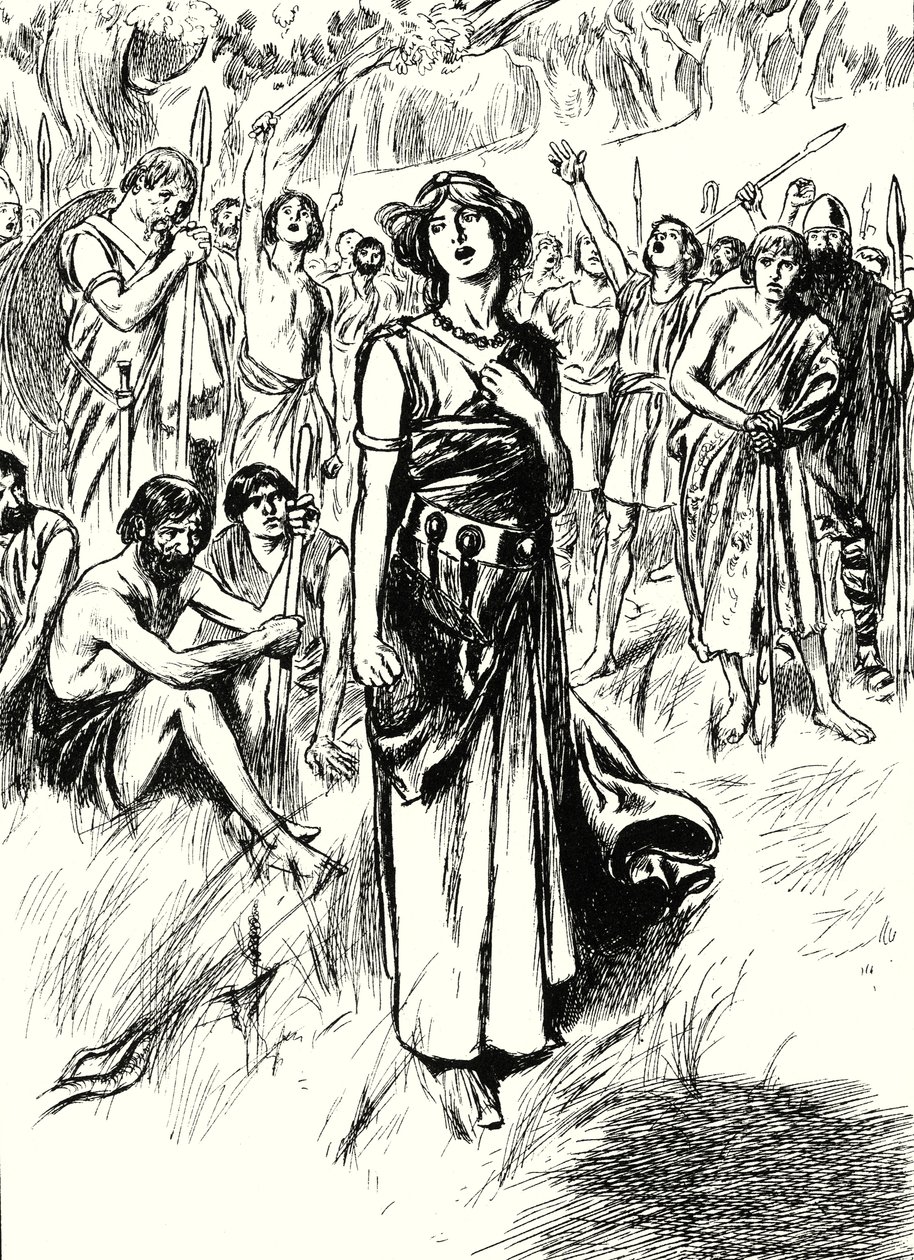 La regina Boadicea e i suoi soldati (litografia) da English School