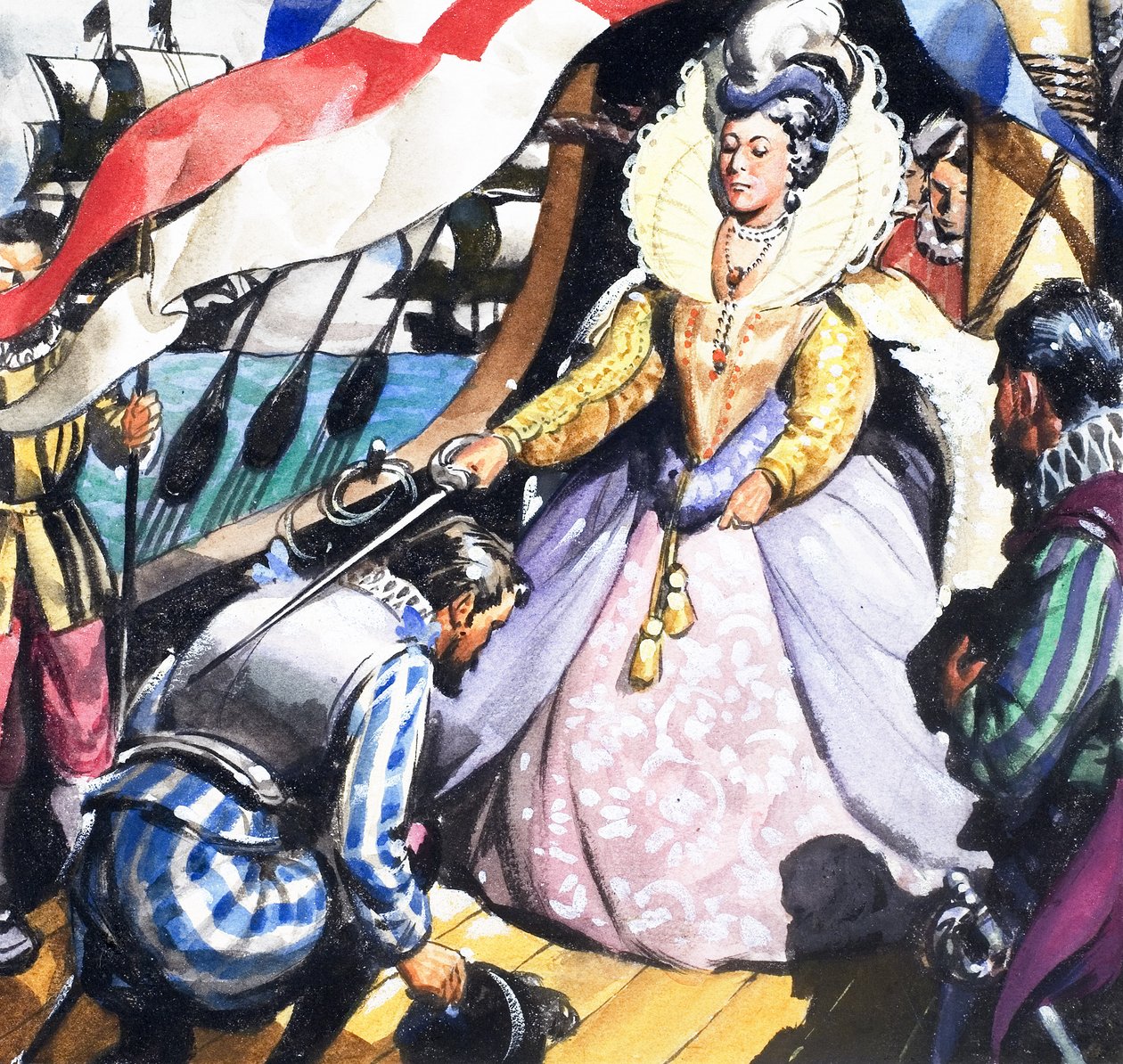 La regina Elisabetta e Francis Drake da English School
