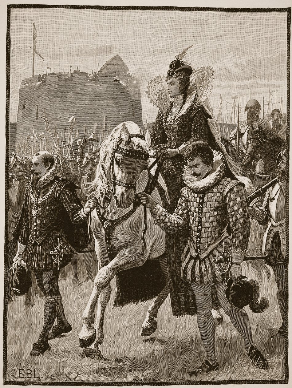 La regina Elisabetta a Tilbury, illustrazione da Cassells Illustrated History of England da English School