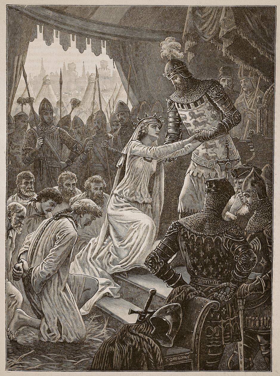 La regina Filippa intercede per i borghesi di Calais, illustrazione da Cassells Illustrated History of England da English School