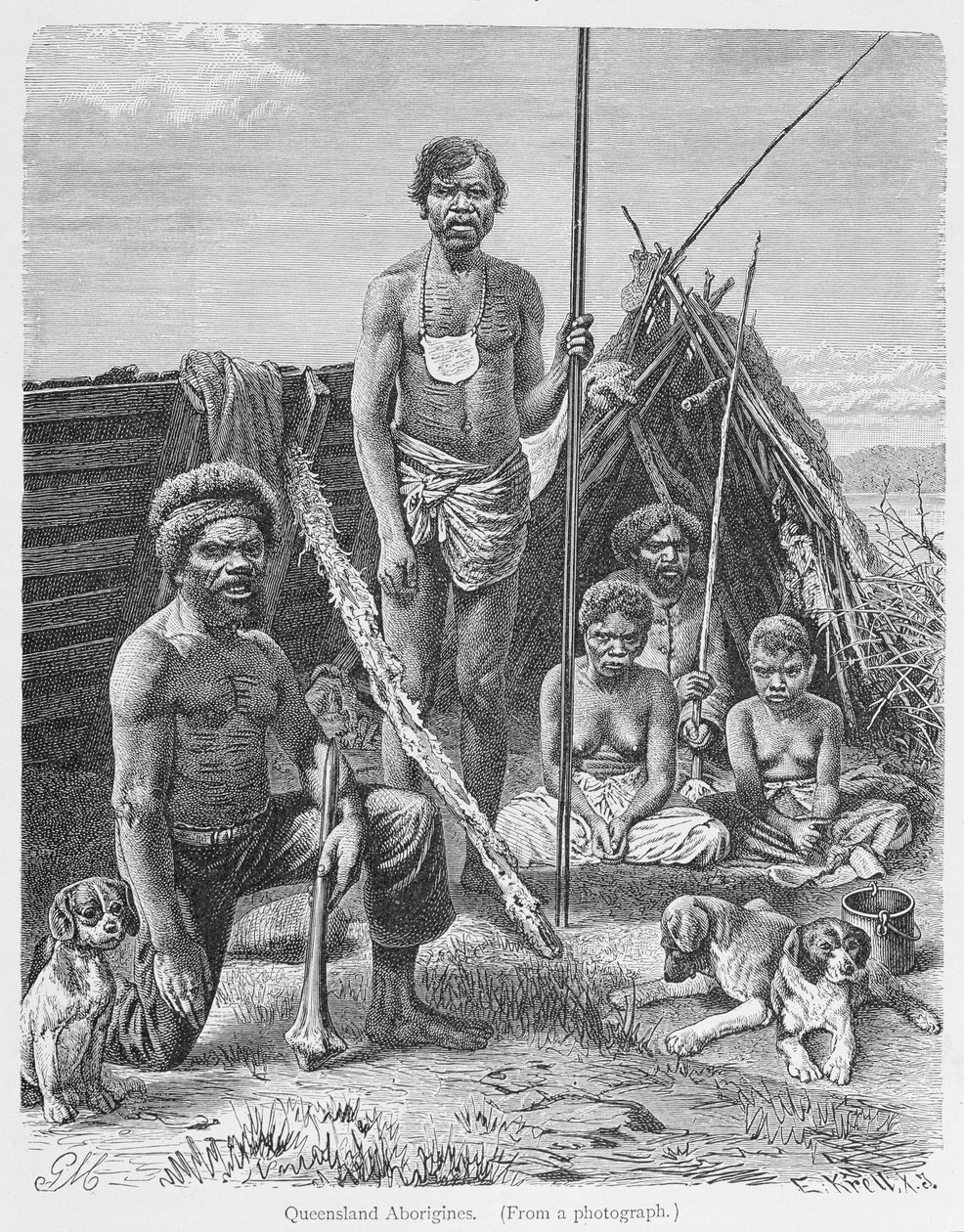 Aborigeni del Queensland, inciso da una fotografia di E. Krell, da 