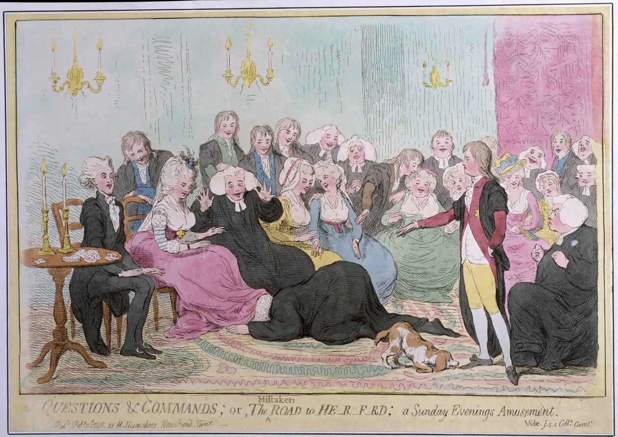 Domande e comandi, o La strada sbagliata per H-r-f-rd: un divertimento della domenica sera, pubblicato da Hannah Humphrey nel 1788 da English School