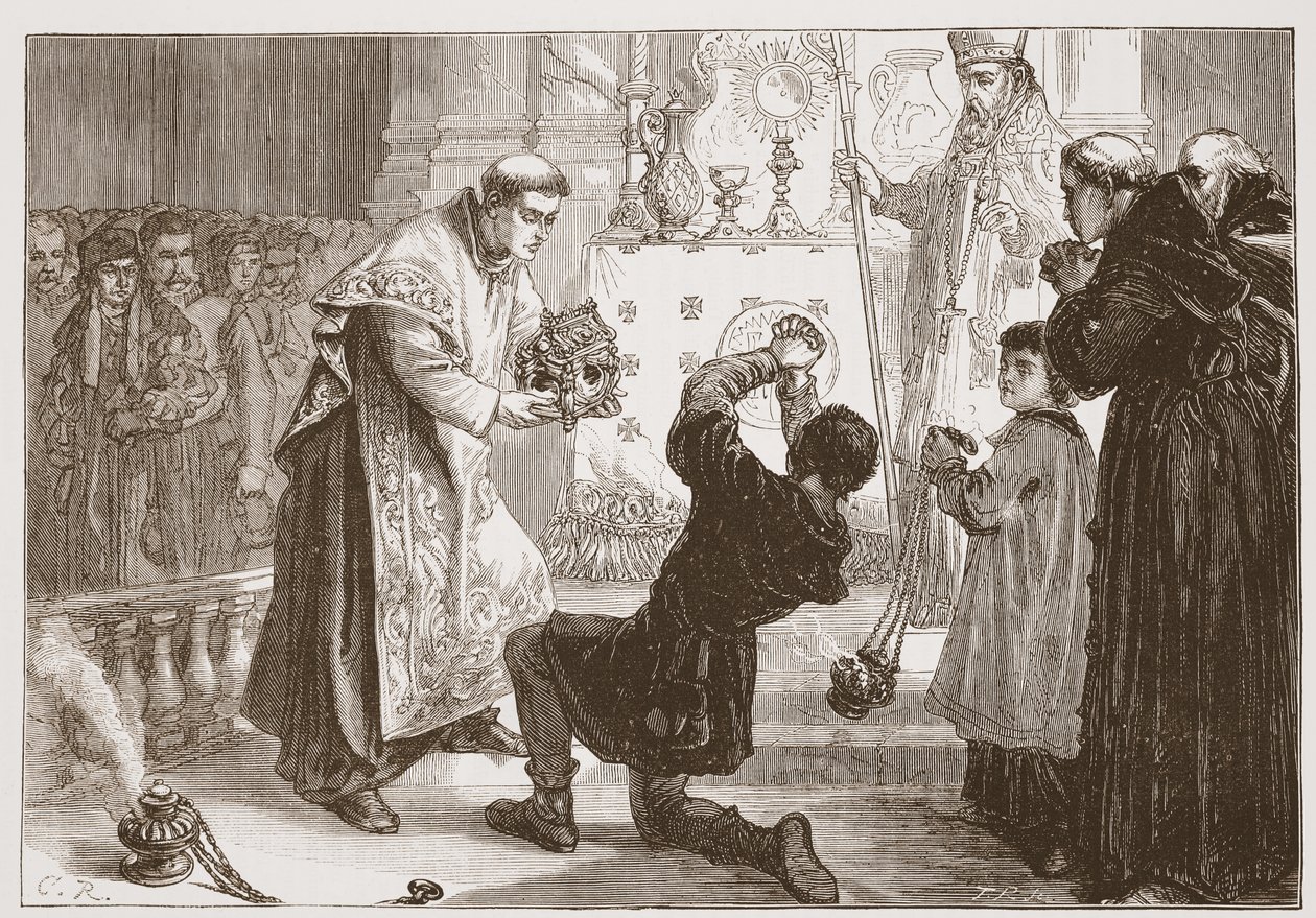 Il miracolo di Radziwill: cura di un falso indemoniato, illustrazione da The History of Protestantism di James Aitken Wylie, pub. 1878 da English School