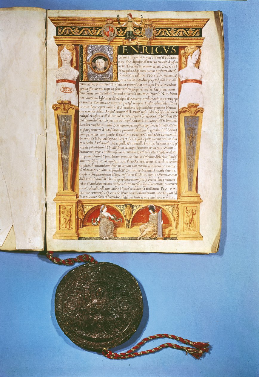Ratifica da parte di Enrico VIII (1491-1547) del Trattato di Ardres, 17 luglio 1546 da English School