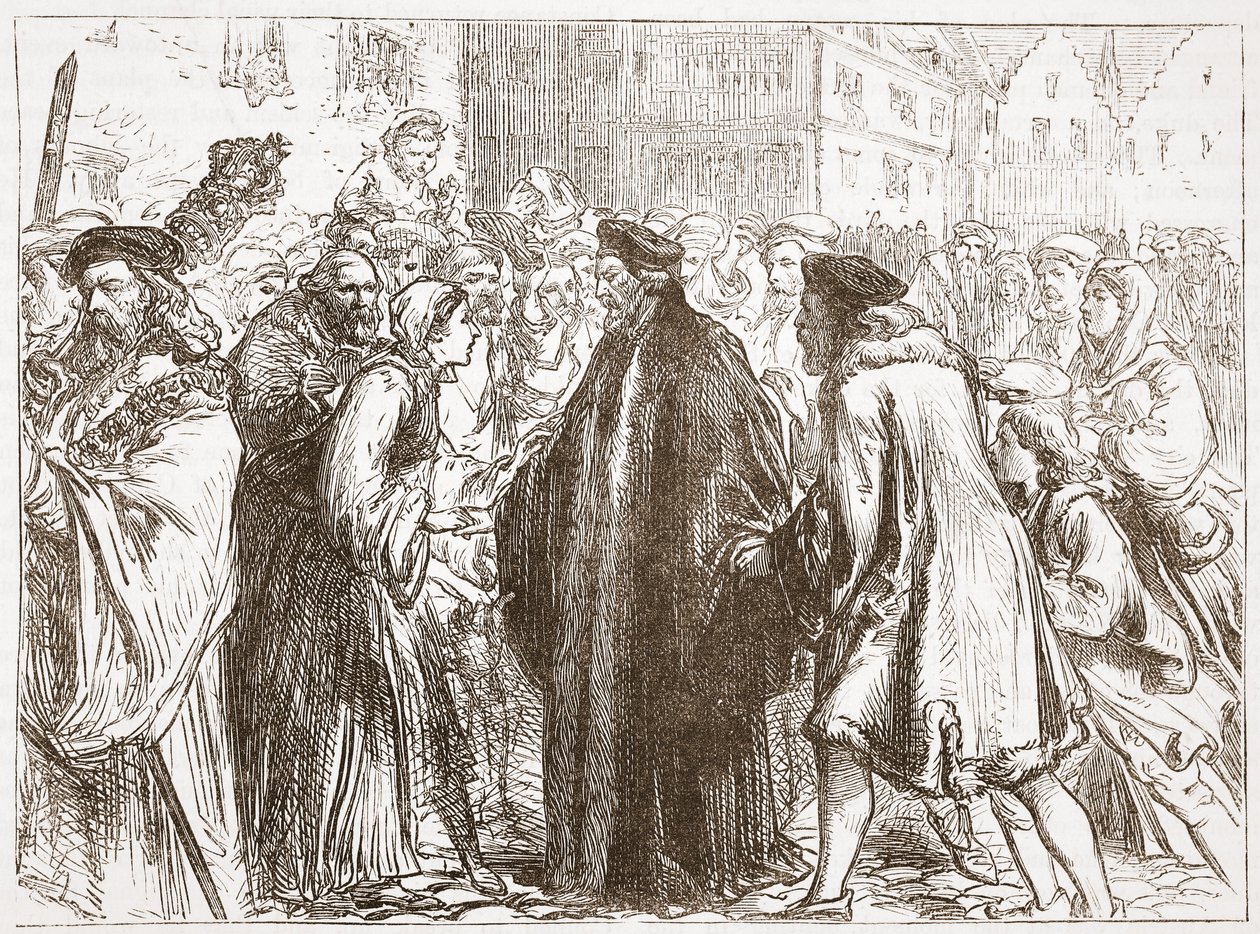Accoglienza di Giovanni Huss a Norimberga, illustrazione da La storia del protestantesimo di James Aitken Wylie (1808-1890), pub. 1878 da English School