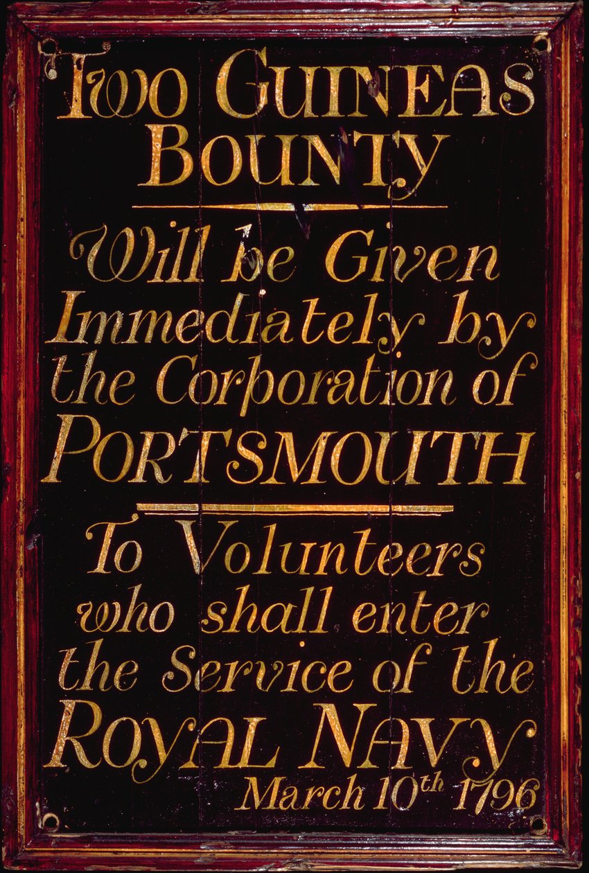 Tabellone di reclutamento per la Royal Navy, 10 marzo 1796 da English School