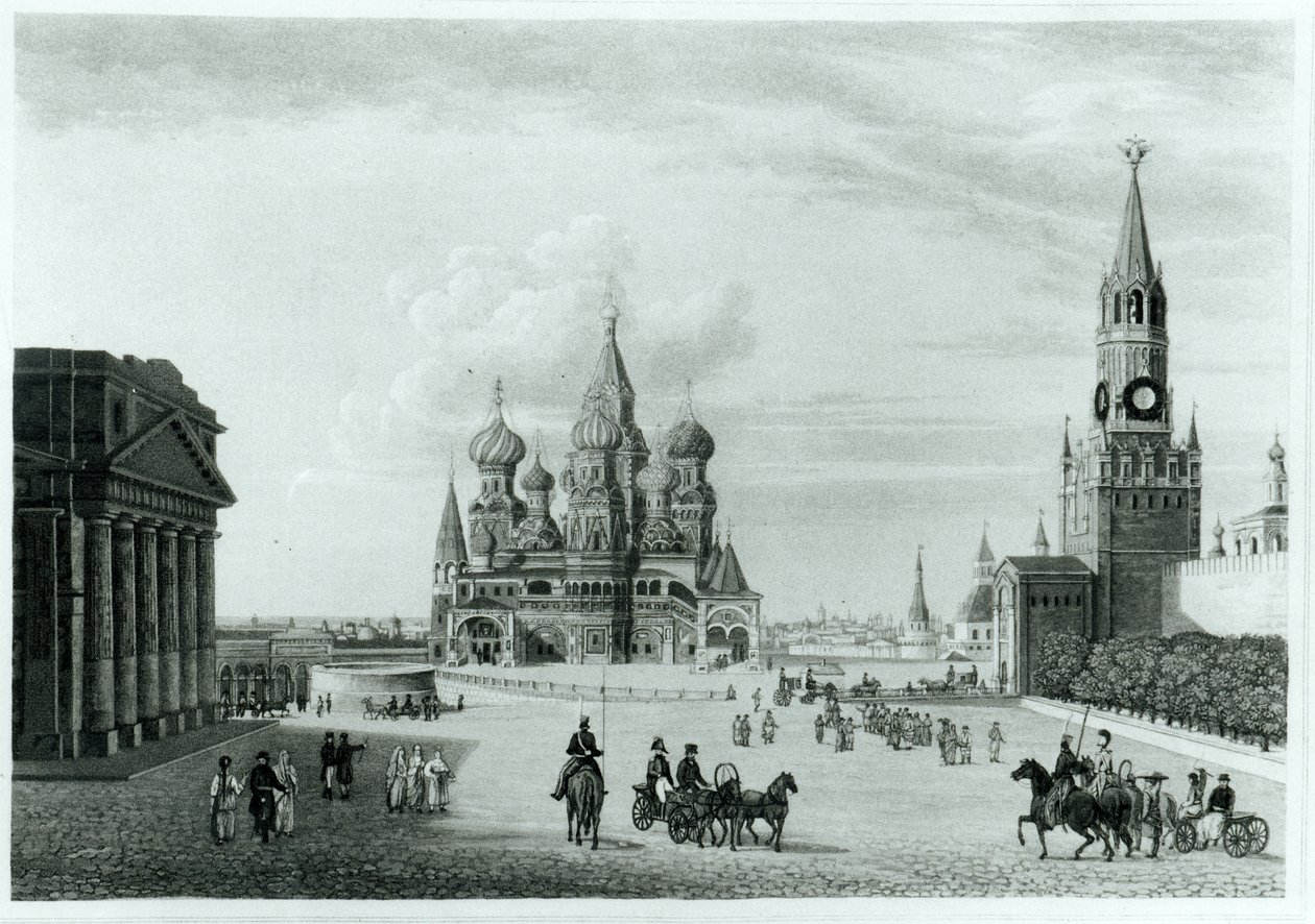 Piazza Rossa, Mosca, da Il Carattere dei Russi e una Storia Dettagliata della Moscovia di Robert Lyall, pubblicato nel 1823 da English School