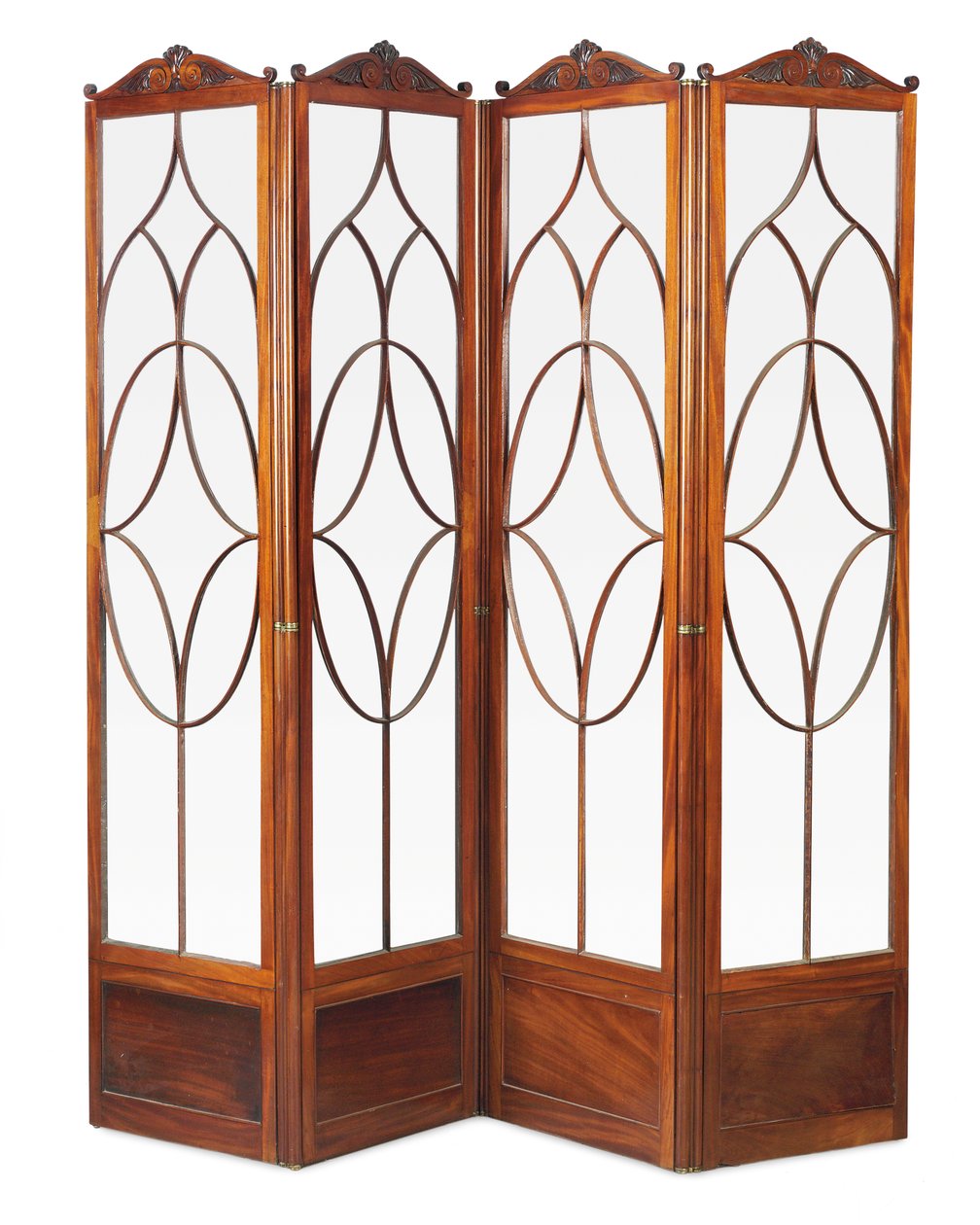 Schermo a quattro pieghe in stile Regency con cresta fogliata, c.1815 da English School