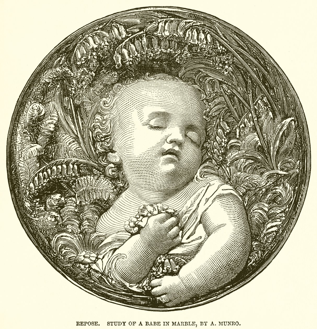 Riposo. Studio di un bambino in marmo, di A. Munro (incisione) da English School