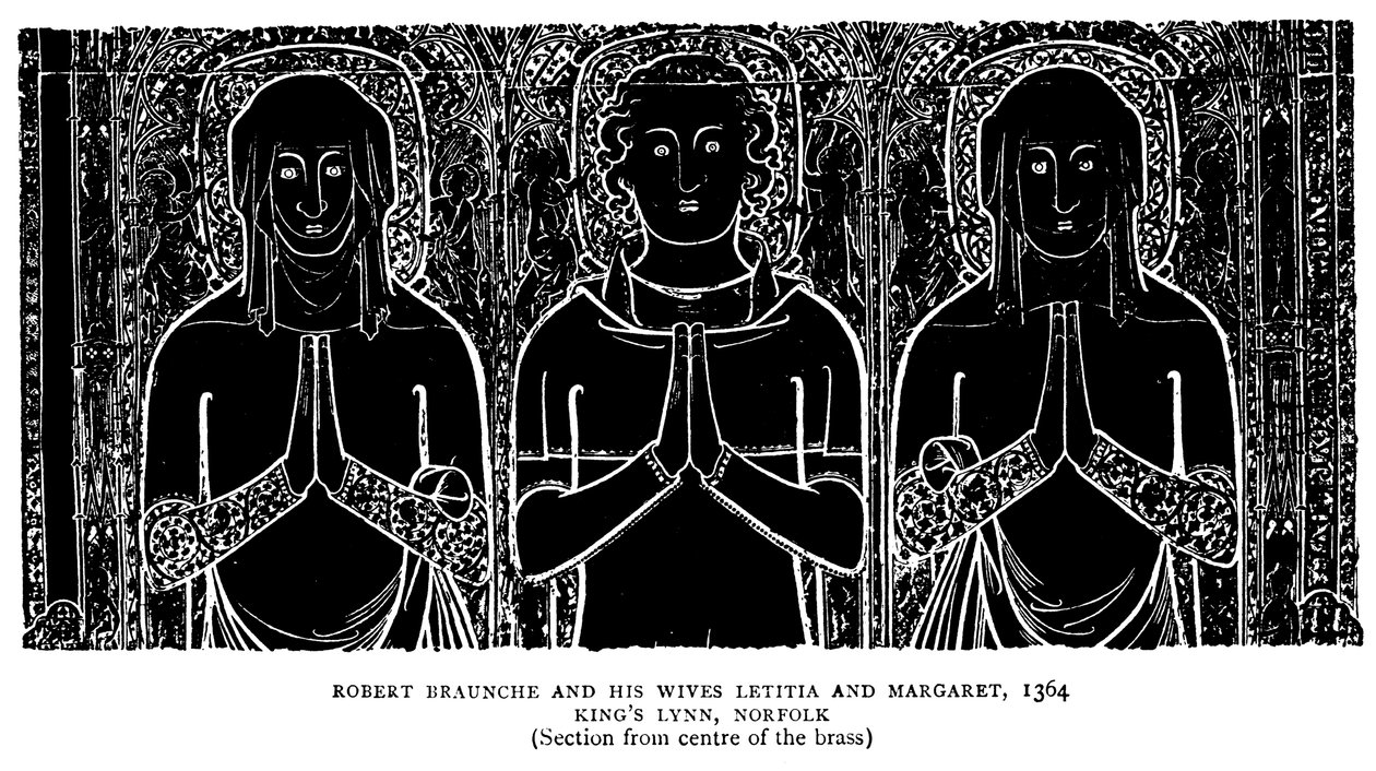 Robert Braunche e le sue mogli Letitia e Margaret da English School