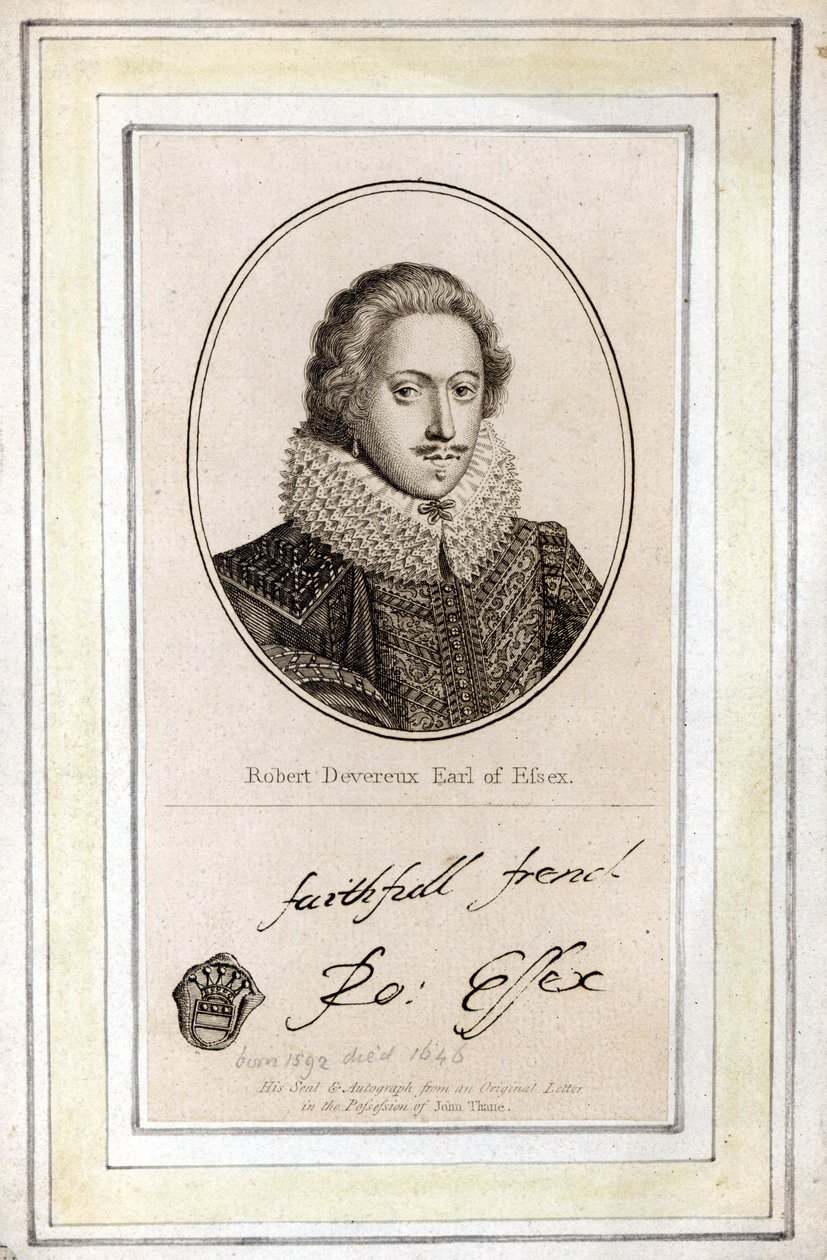 Robert Devereux, 3º conte di Essex (1591-1646), il suo sigillo e autografo da English School