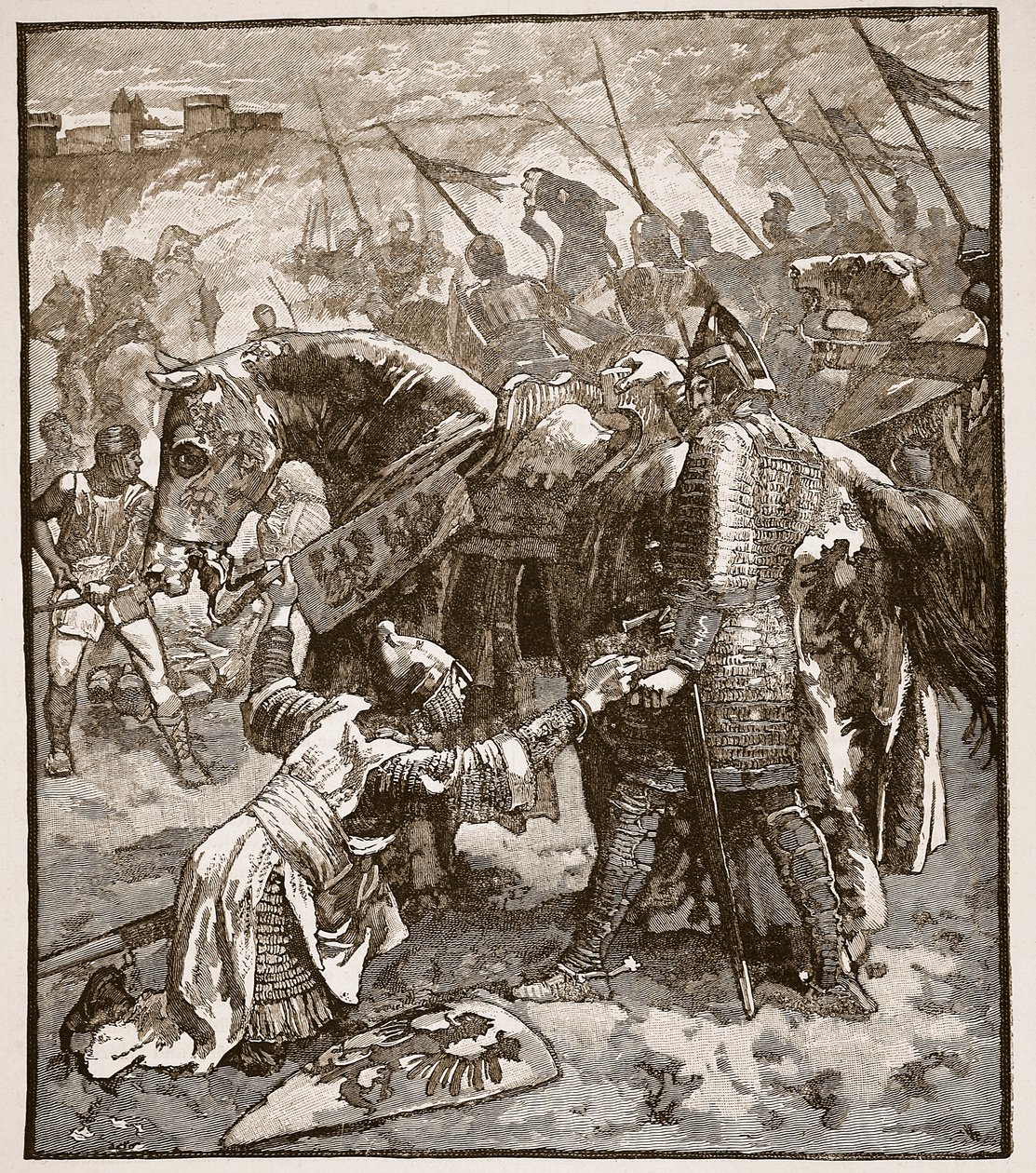 Roberto che chiede perdono a suo padre, illustrazione da Cassells Illustrated History of England da English School