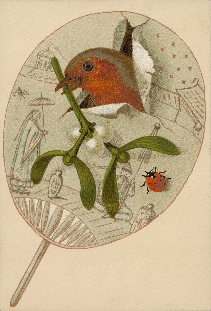 Pettirosso e vischio (cromolito) da English School