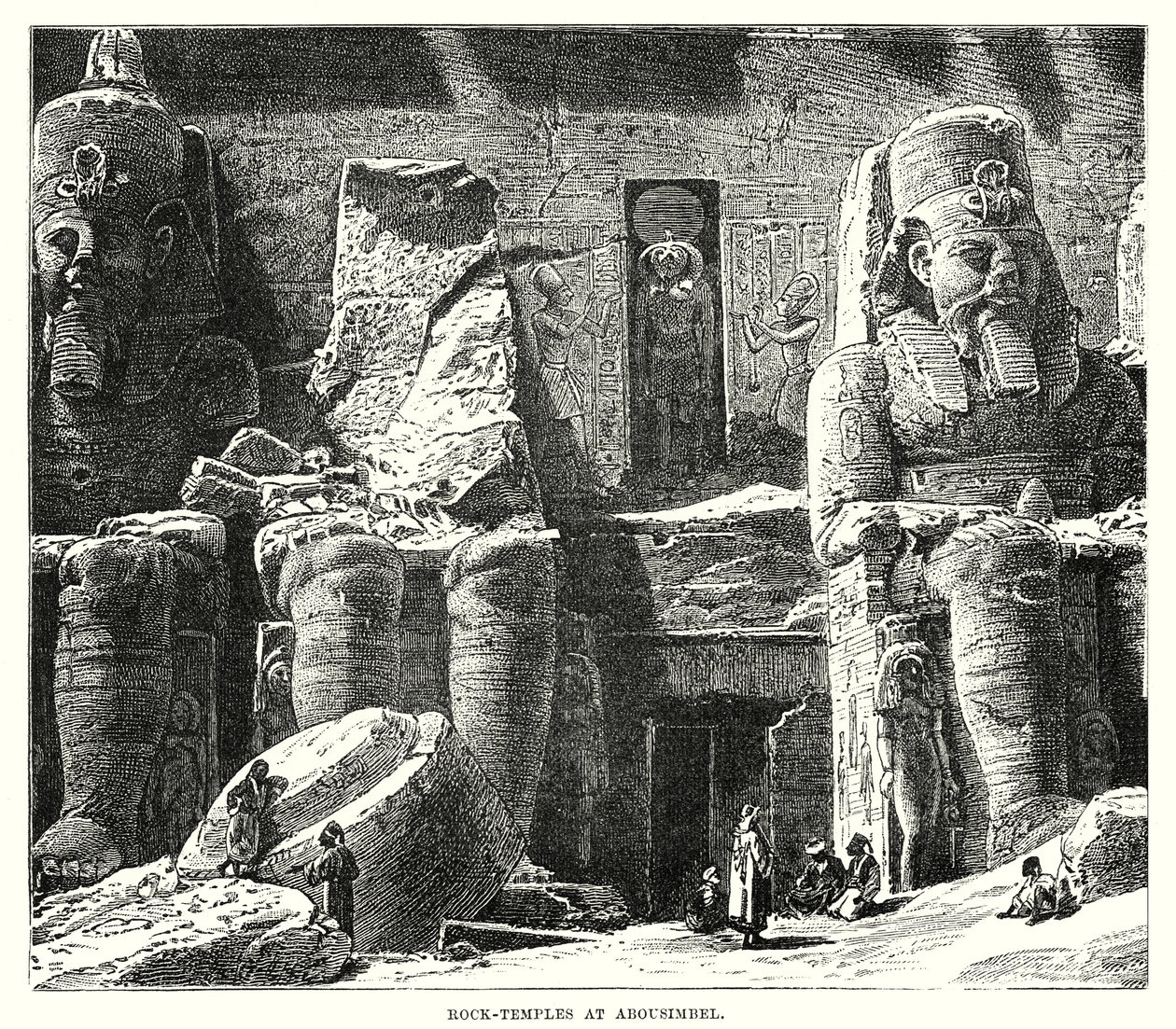 Templi rupestri di Abousimbel (incisione) da English School