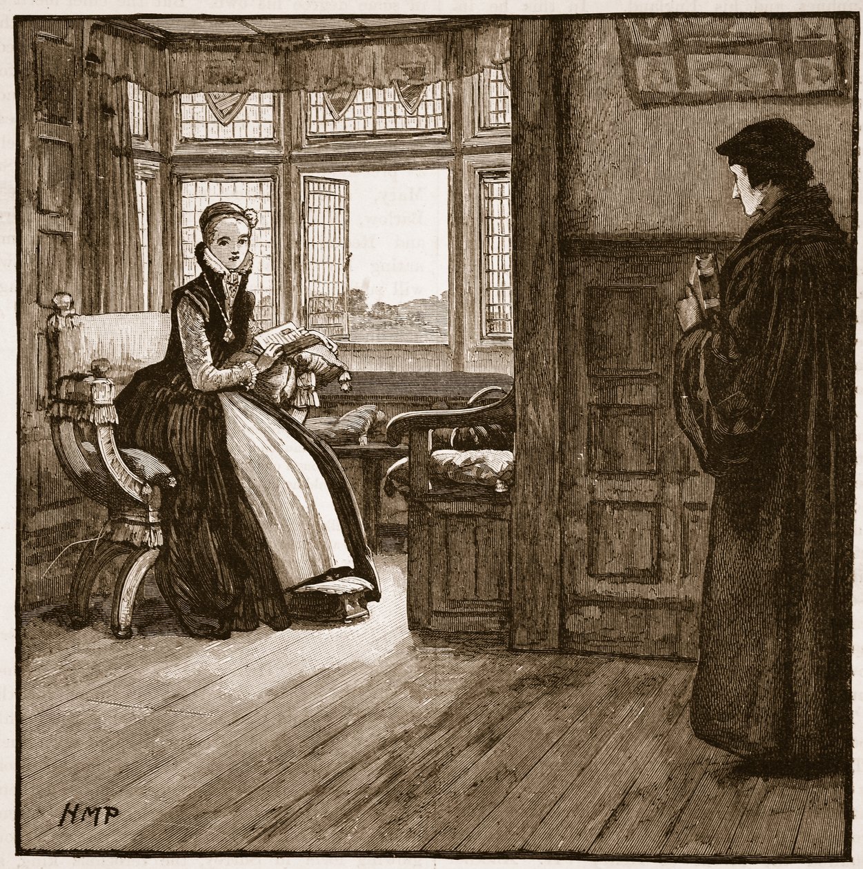 Visita di Roger Ascham a Lady Jane Grey, illustrazione da Cassells Illustrated History of England da English School