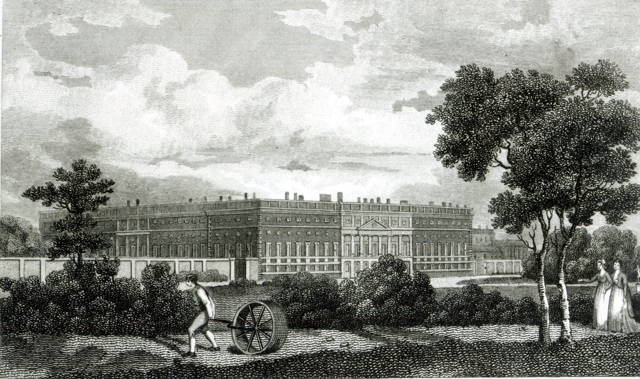 Rullare i prati a Hampton Court Palace, 7 marzo 1807 da English School