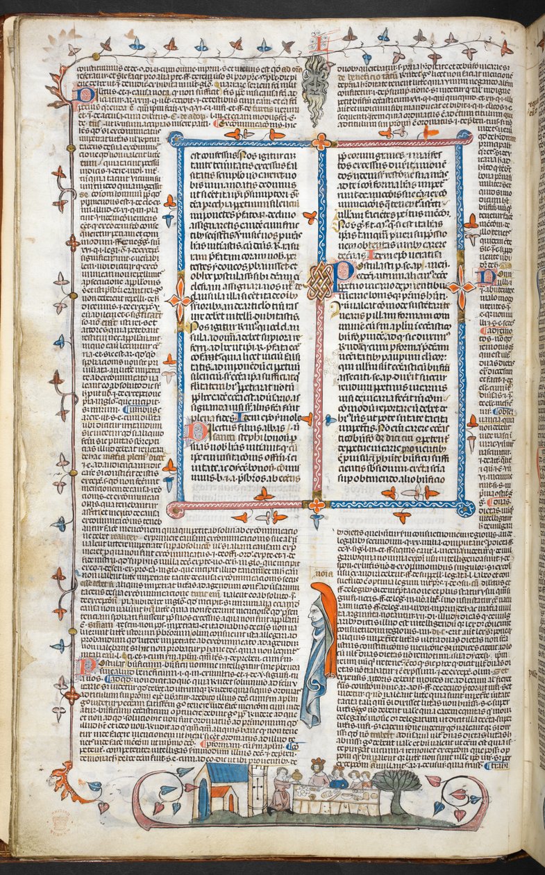 Royal 10 E. IV, f.250v Testo con decorazione marginale e un Re a cena, illustrazione dalle 