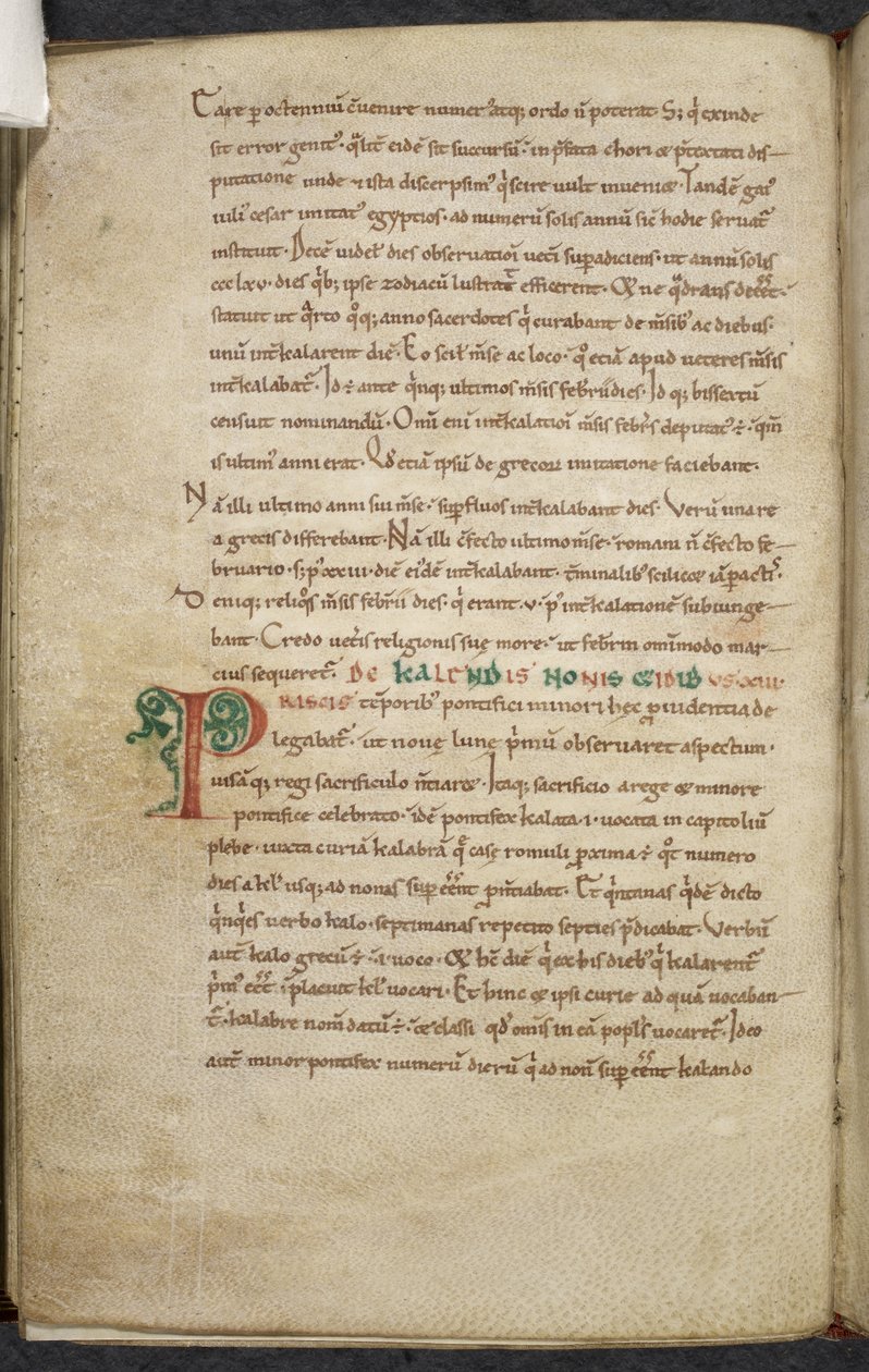 Royal 13. A.XI, f.47v Iniziale P. De temporum ratione. Beda il Venerabile. Miscellanea di opere su computo e astronomia. XI secolo-XII secolo da English School