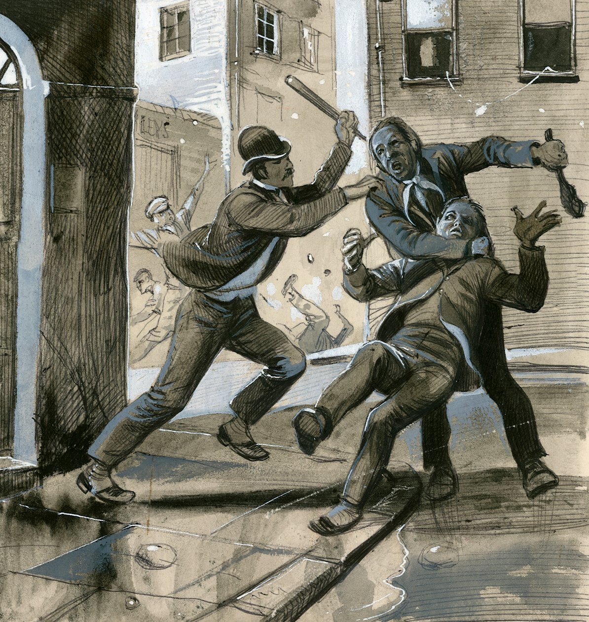 I Royal Marines come poliziotti in borghese nel 1882 assistono la polizia di Dublino contro gli "Invincibili". da English School