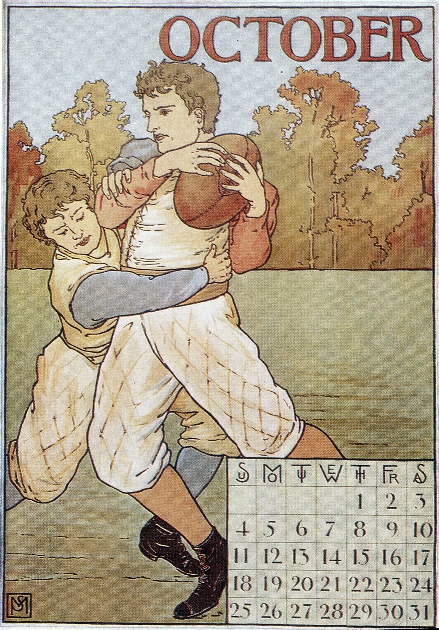 Rugbisti - calendario inglese, ca. 1895 da English School