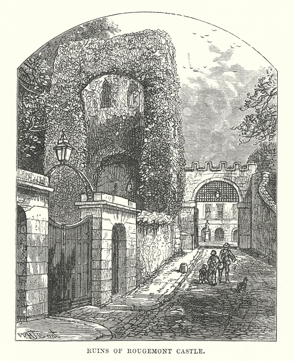 Rovine del castello di Rougemont (incisione) da English School