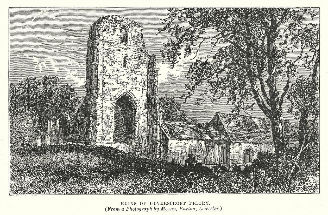 Rovine del priorato di Ulverscroft (incisione) da English School