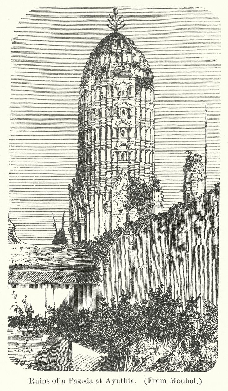 Rovine di una pagoda ad Ayuthia (incisione) da English School