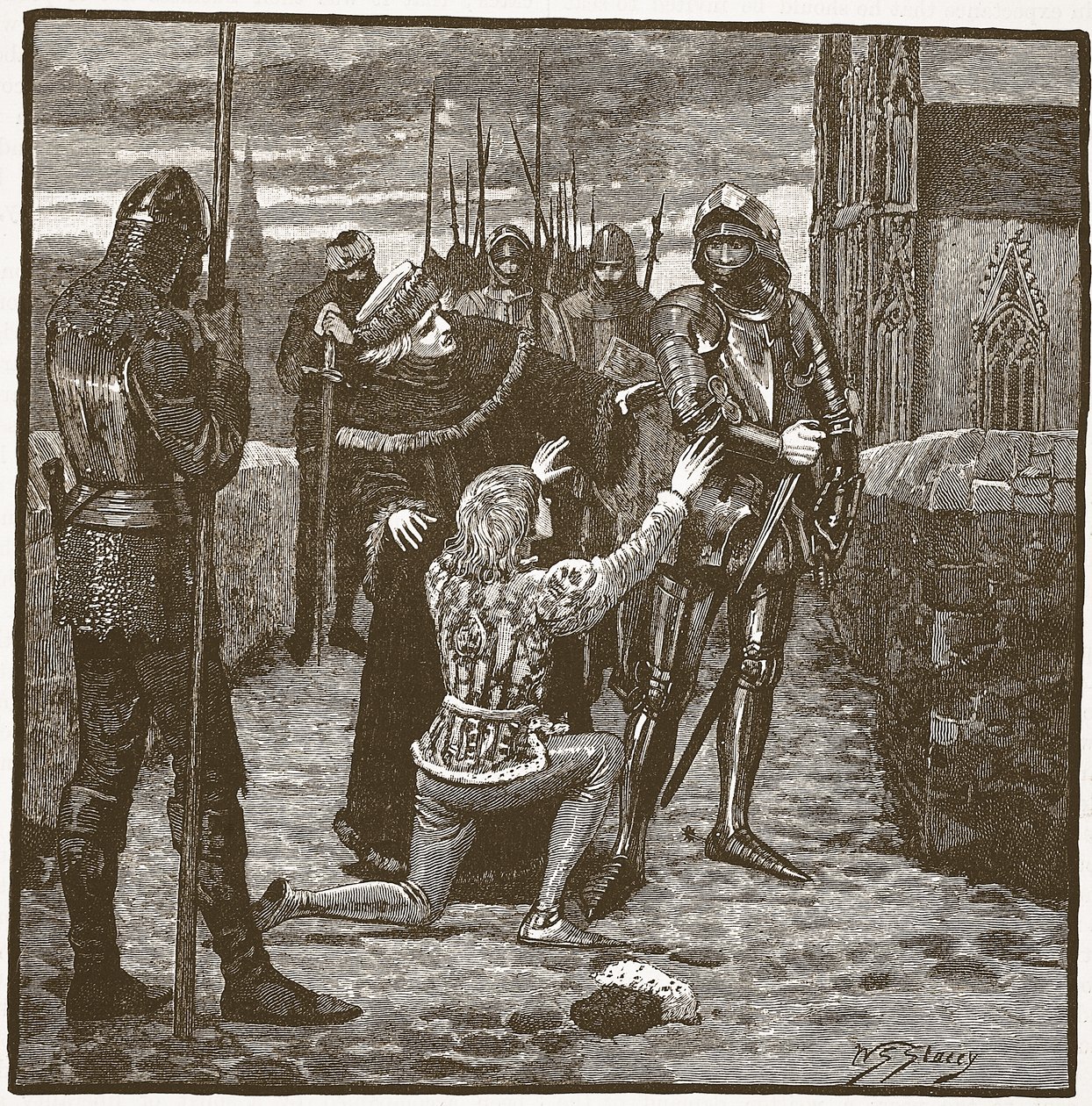 Rutland implora Clifford di risparmiargli la vita, illustrazione da Cassells Illustrated History of England da English School