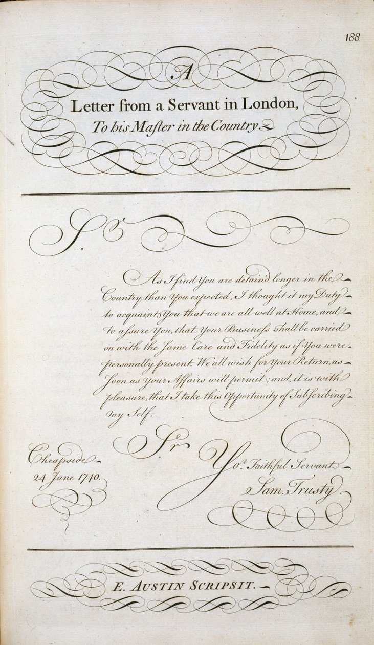 Lettera campione da un libro modello di lettere, c.1740 da English School