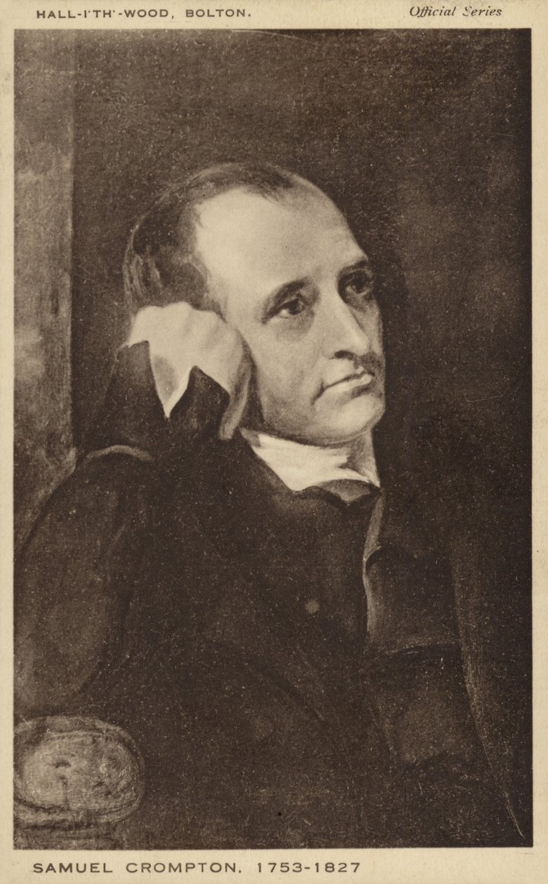 Samuel Crompton (1753-1827), inventore inglese del mulo da filatura (litografia) da English School
