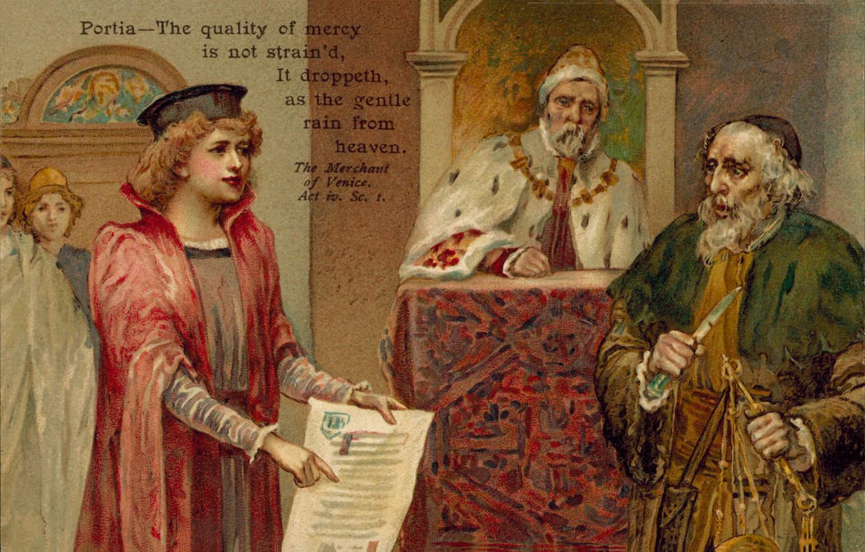 Scena da Il mercante di Venezia di William Shakespeare (litografia a colori) da English School