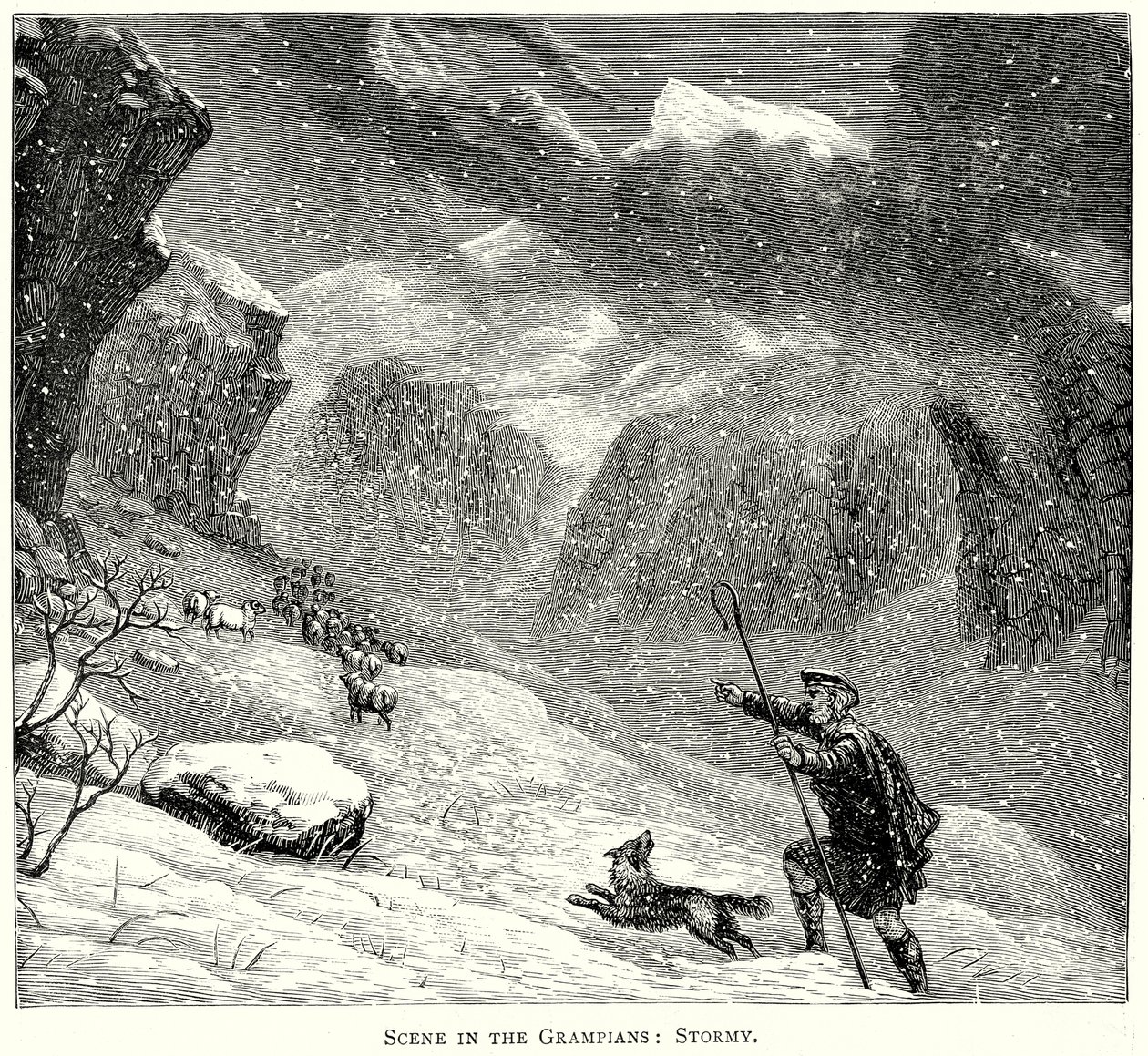 Scena nei Grampians: Tempesta (incisione) da English School