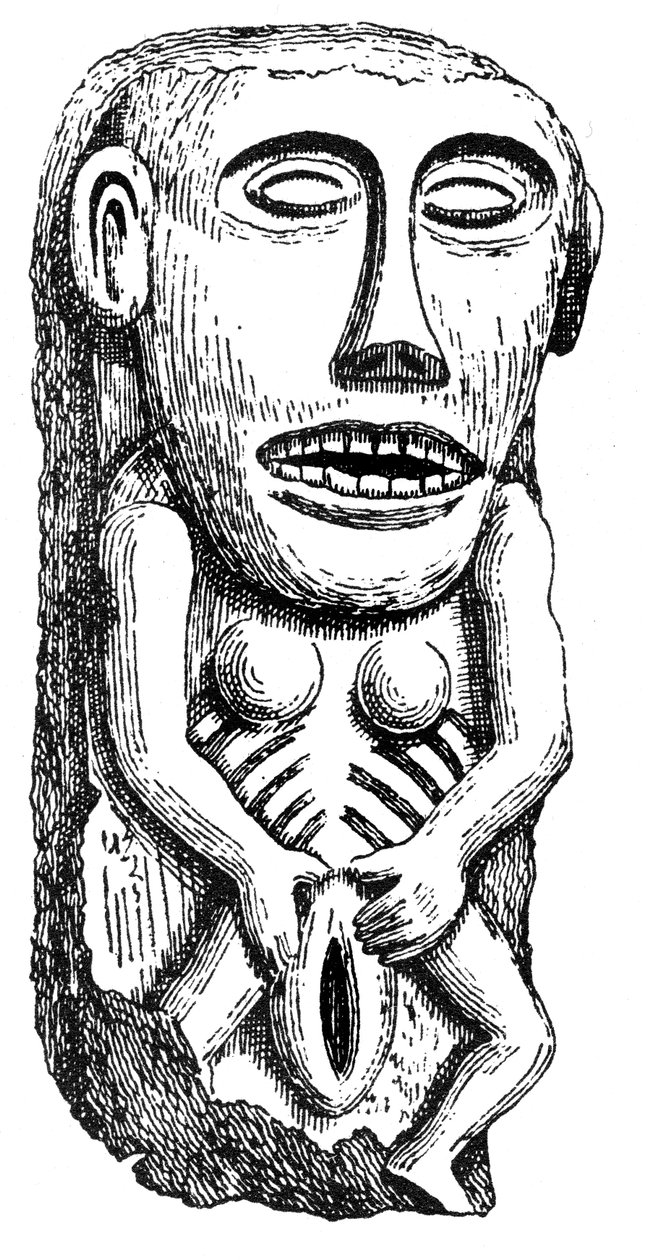 Sheela-na-Gig, dal castello di Ballinahend, Tipperary, Irlanda da English School