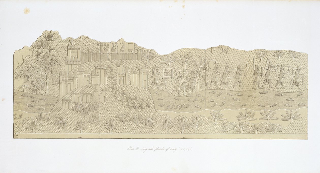 Assedio e saccheggio di una città, Koujunjik, tavola 40 da Ninive e i suoi resti di Austen Henry Layard (1817-94) pubblicato 1849 da English School