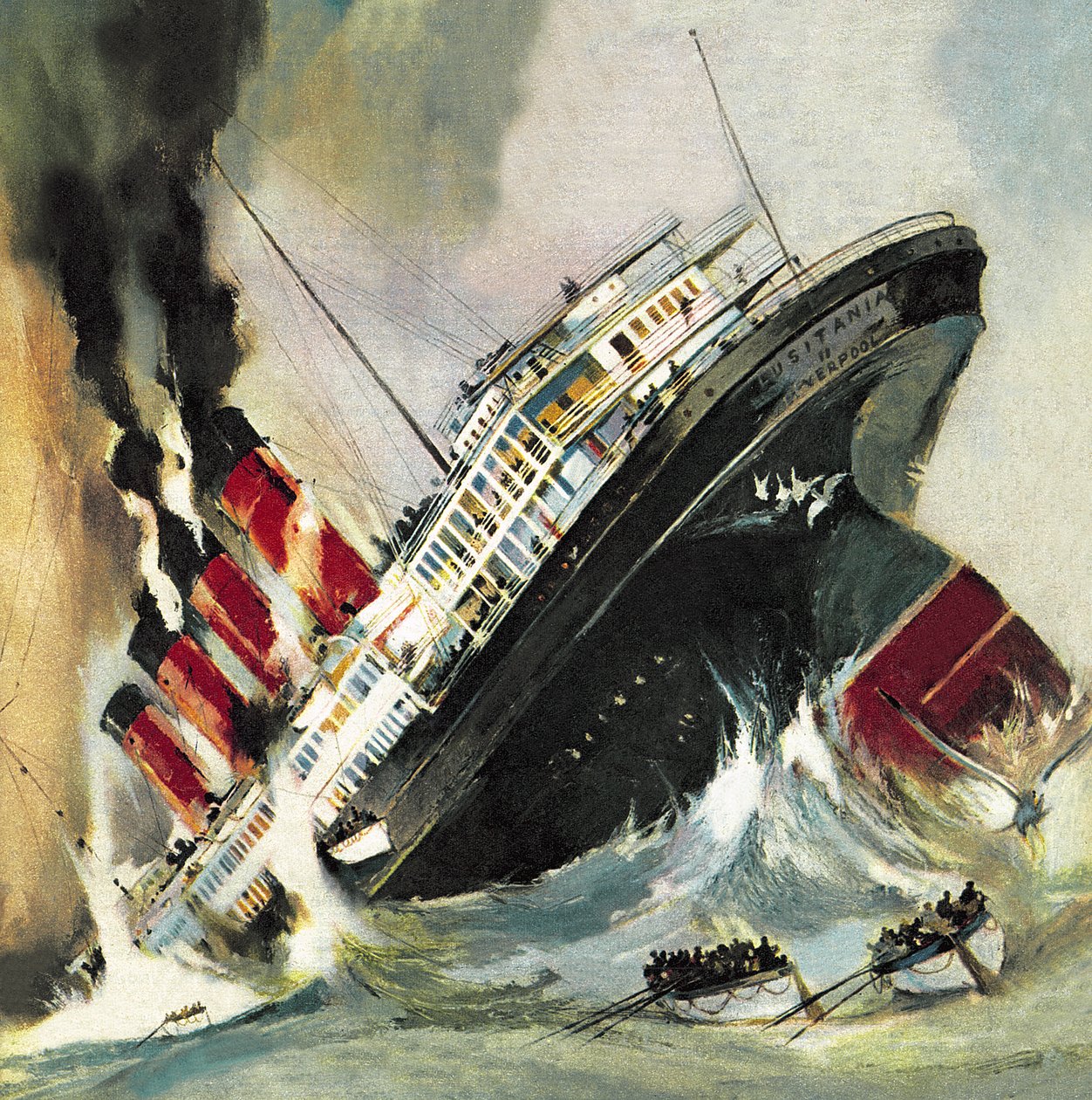 Affondamento del Lusitania nel maggio 1915 (litografia) da English School