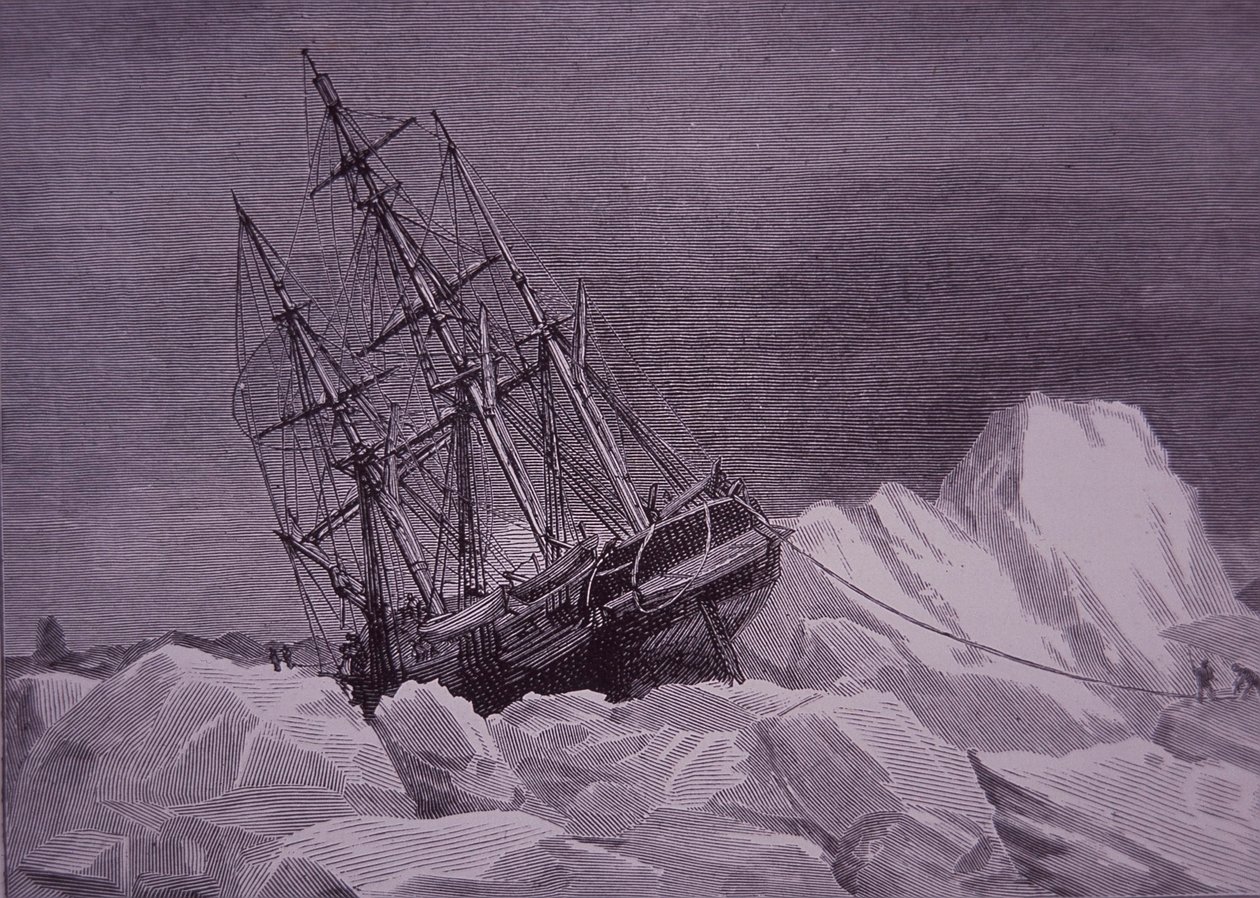 Sir John Franklin, spedizione del 1845 per trovare il Passaggio a Nord-Ovest, nave Terror bloccata nel ghiaccio, fine XIX secolo (incisione) da English School
