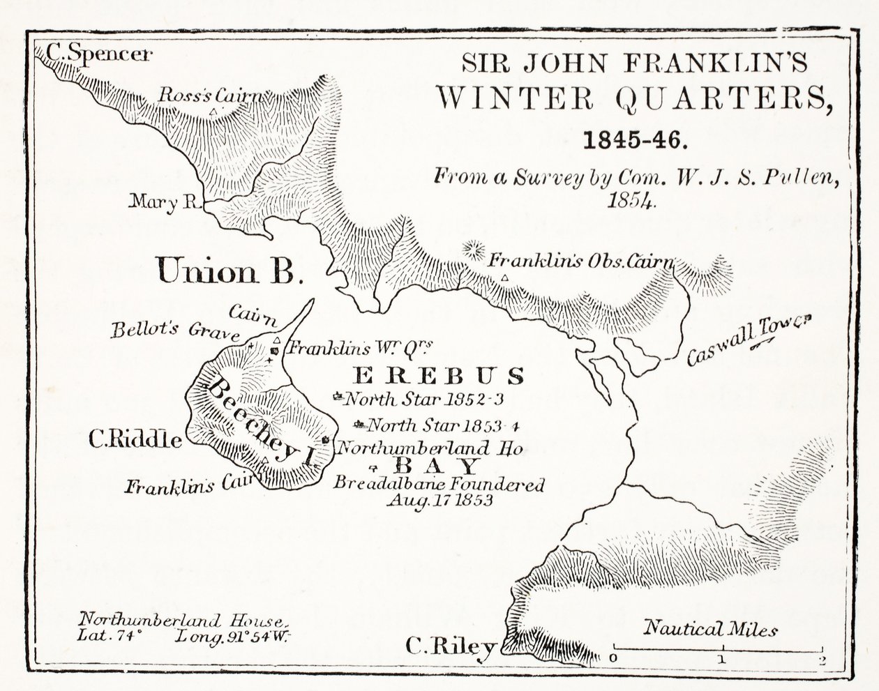 Quartieri invernali di Sir John Franklin, 1845-1846 da un rilevamento di Com. W.J.S. Pullen 1854 da English School
