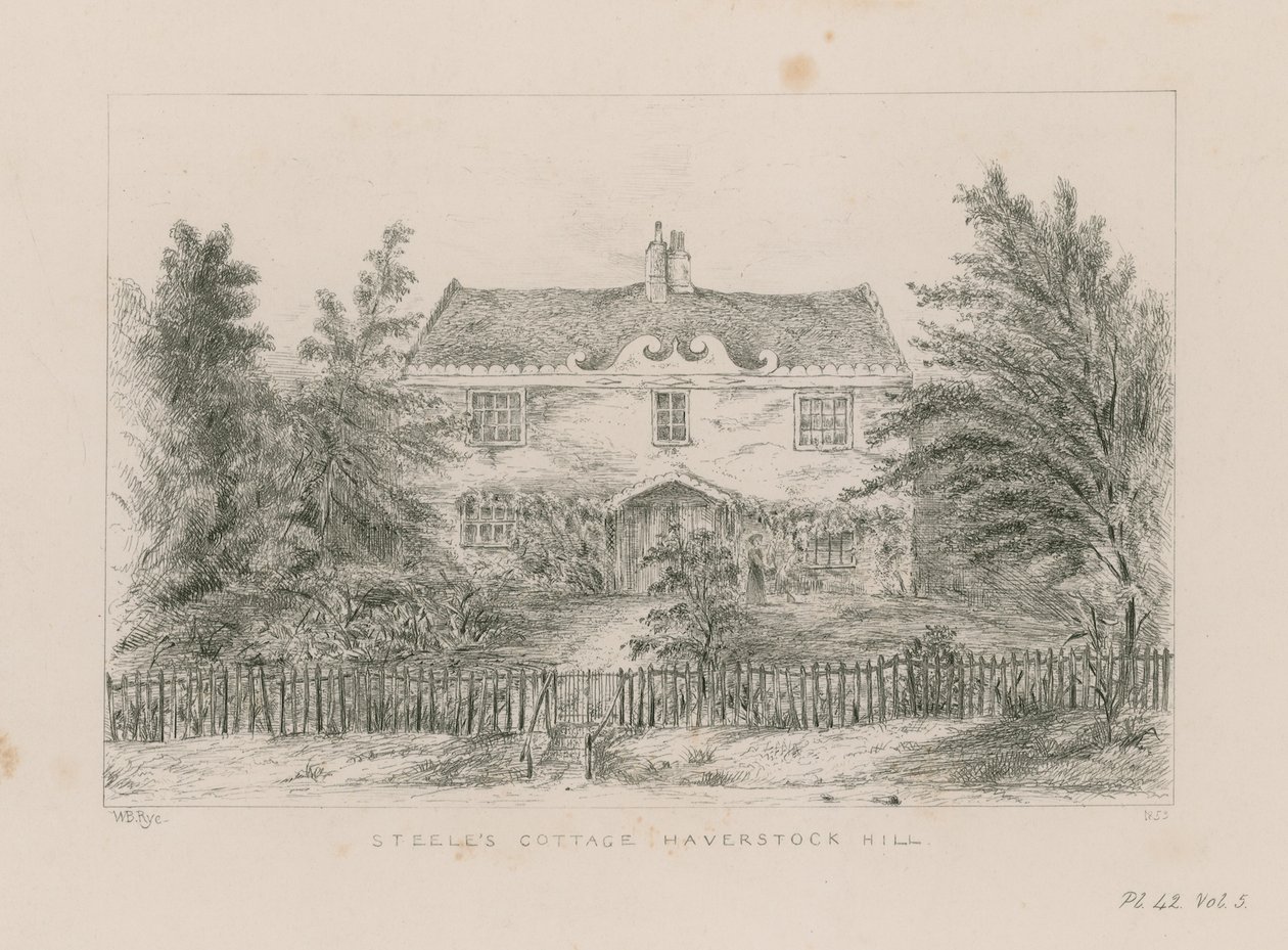 Il cottage di Sir Richard Steele, Haverstock Hill (incisione) da English School