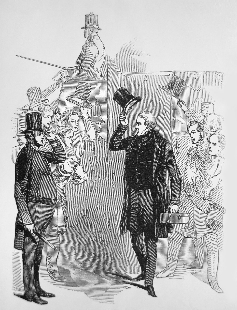 Sir Robert Peel che arriva alla Camera dei Comuni, salutato da un 