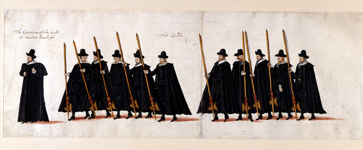 Sir Walter Raleigh, Capitano della Guardia, e la Guardia. Parte del corteo funebre della Regina Elisabetta I verso l
