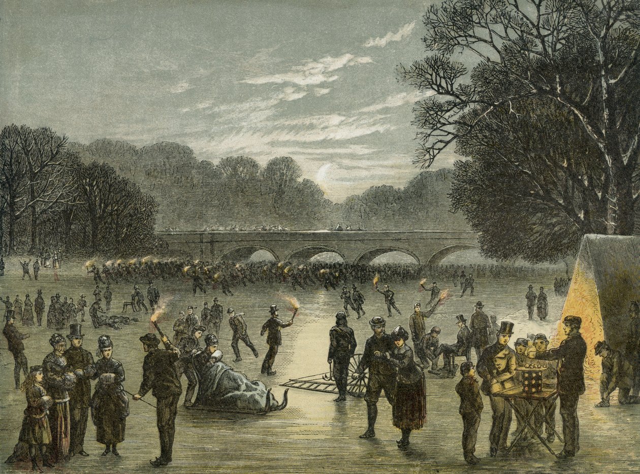 Pattinaggio a Hyde Park, Londra, c.1850 da English School