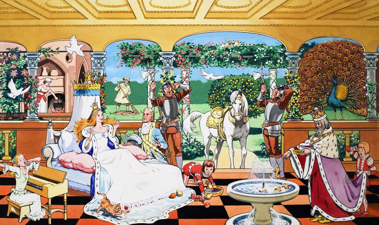 La bella addormentata si è risvegliata (gouache su carta) da English School