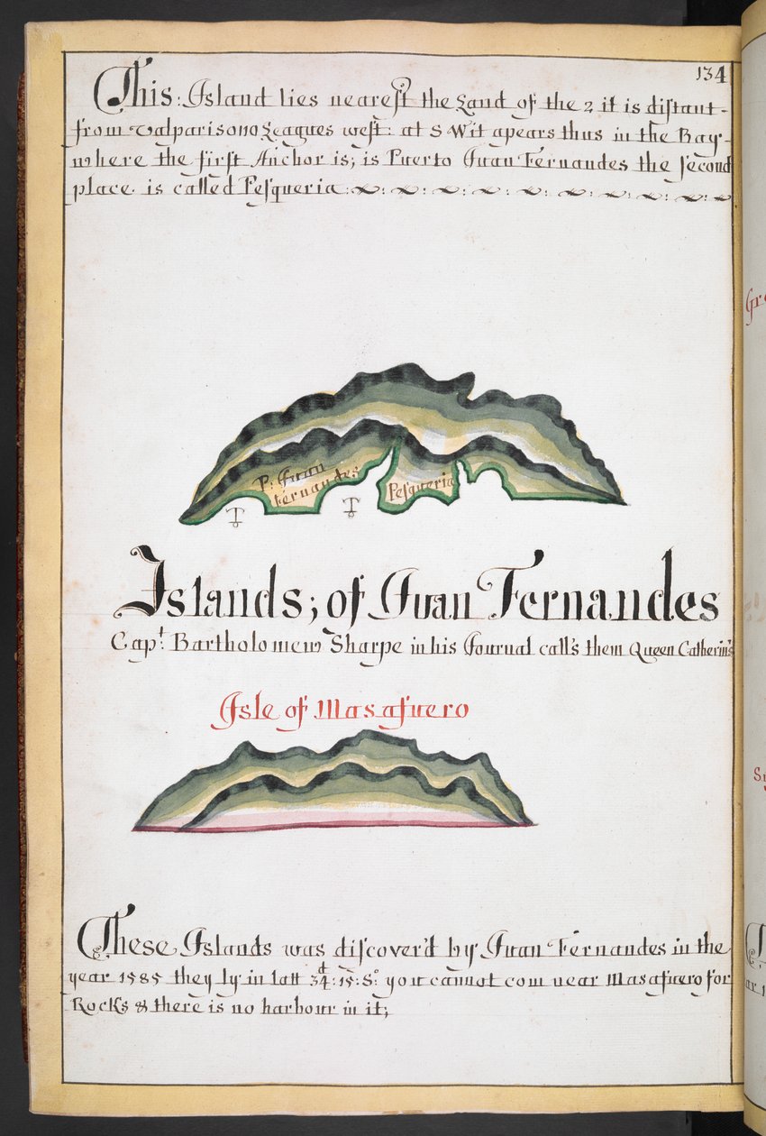 Mappa di Juan Fernández nel South Sea Waggoner di William Hack da English School