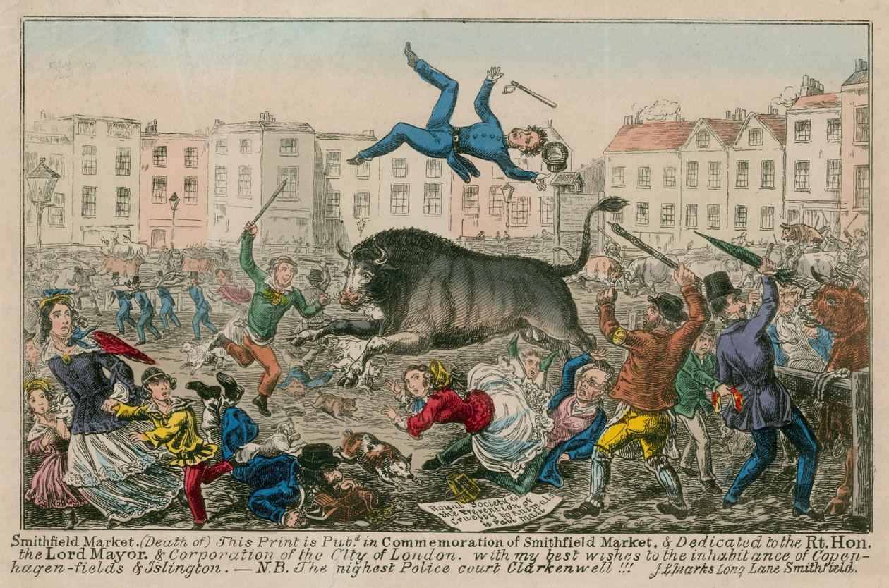 Mercato di Smithfield (incisione a colori) da English School