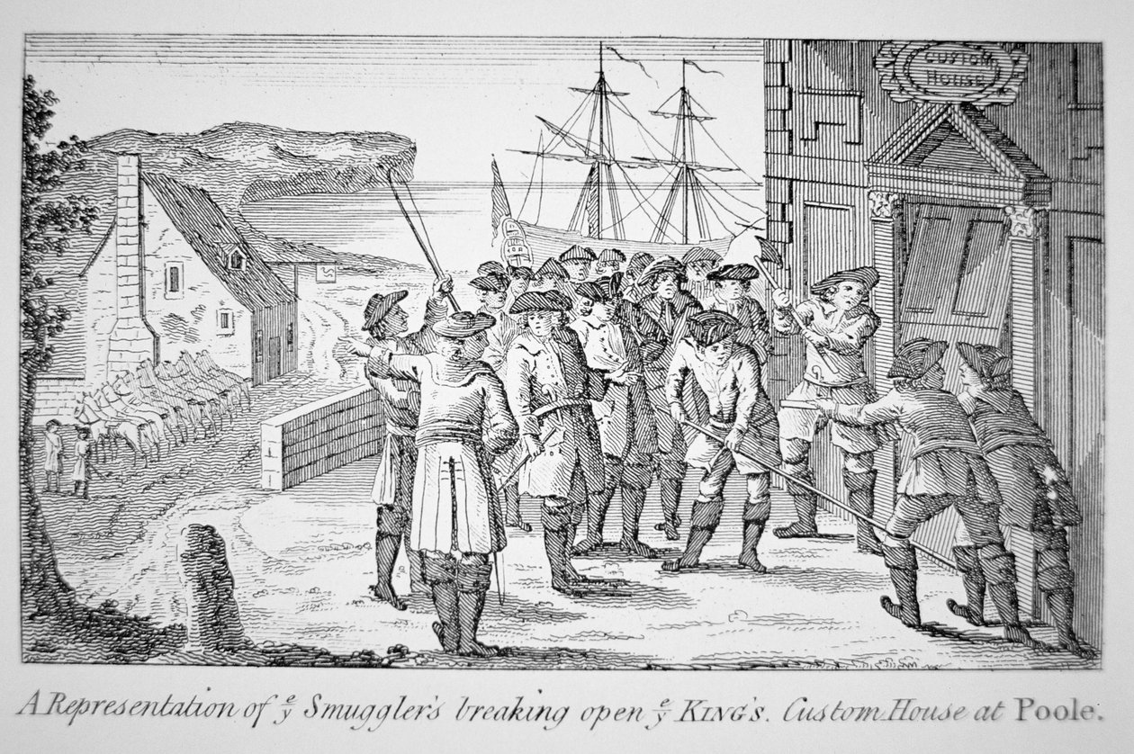 Contrabbandieri che aprono la Dogana del Re, Poole, Dorset da English School