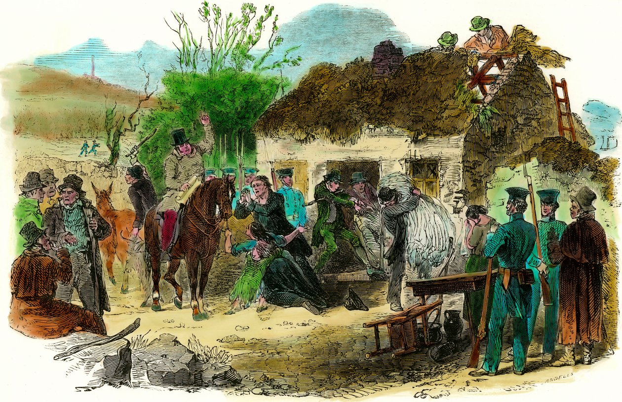 Condizioni sociali in Irlanda nel 1848 espulsione dei contadini (illustrazione London News del 16 dicembre 1848) da English School